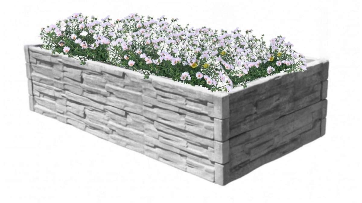Vyvýšený betónový záhon vzor štiepený kameň - Najplot